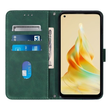 Чехол-книжка Crossbody 3D Embossed для OPPO Reno 8T 4G - зеленый