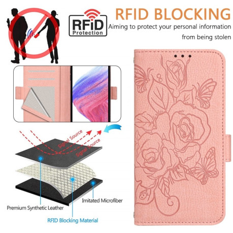 Чехол-книжка Embossed Rose RFID Anti-theft Leather для Realme GT 7 Pro 5G - розовый
