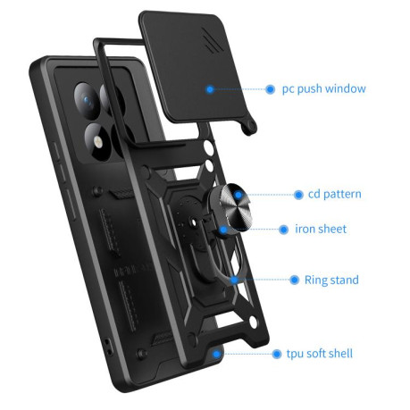 Чехол со шторкой на камеру Sliding Camshield и подставкой для Poco 8 Pro/Redmi Note 15 Pro+ 5G Global 163.3mm — синий