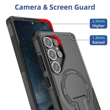 Противоударный чехол MagSafe Holder Armor PC Hybrid для Samsung Galaxy S25 Ultra 5G - черный