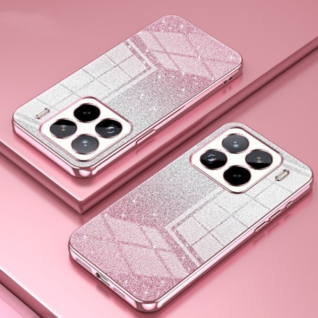 Ударозащитный чехол Gradient Glitter Powder Electroplated на Xiaomi 15 Pro - розовый