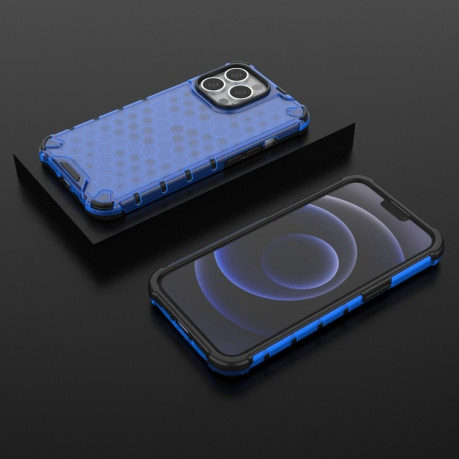 Противоударный чехол Honeycomb with Neck Lanyard для iPhone 13 Pro - синий