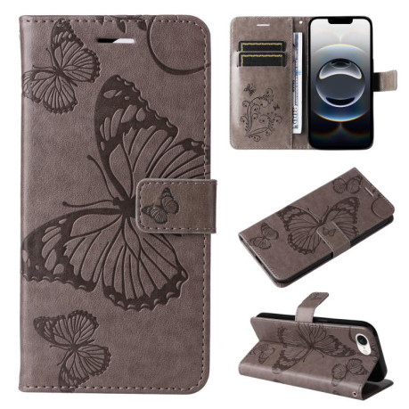 Чехол-книжка Embossed Butterfly для iPhone 16e - серый