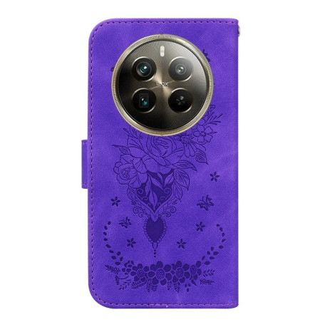 Чехол-книжка Butterfly Rose Embossed для Realme 12 Pro / 12 Pro+ - фиолетовый