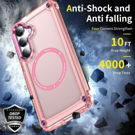 Протиударний чохол Skin Feel TPU + PC MagSafe Magnetic для Samsung Galaxy S25 5G - прозоро-рожевий