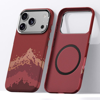 Протиударний магнітний чохол Sulada Kevlar Pixel Grid на iPhone 18 Pro Max — червоний