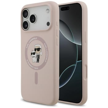 Оригинальный силиконовый чехол Karl Lagerfeld Silicone Karl&amp;Choupette Ring с MagSafe на iPhone 17 Pro Max - Pink