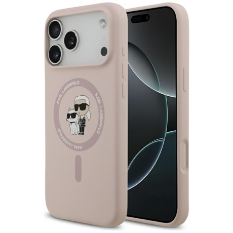 Оригинальный силиконовый чехол Karl Lagerfeld Silicone Karl&amp;Choupette Ring с MagSafe на iPhone 17 Pro Max - Pink