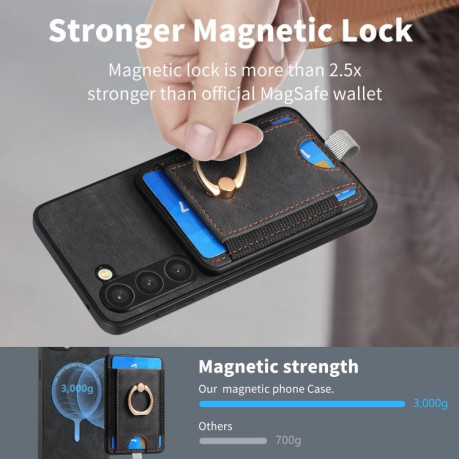 Противоударный чехол Retro Splitable Magnetic Card для Samsung Galaxy S24 5G - черный