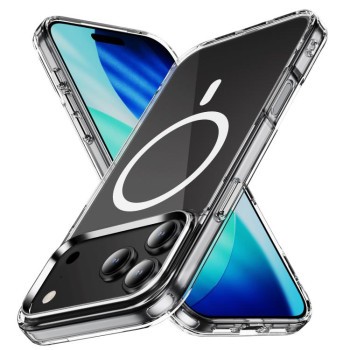 Противоударный чехол Clear Case с MagSafe гибрид твердого и мягкого материала на iPhone 18 Pro — прозрачный