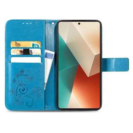 Чехол-книжка Four-leaf Clasp Embossed на Xiaomi Redmi Note 13 5G - синий