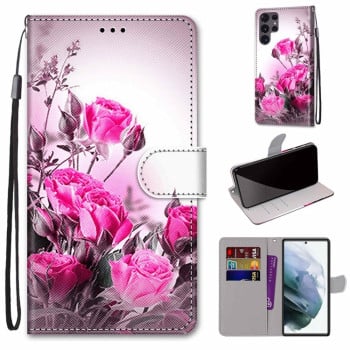 Чехол-книжка Coloured Drawing Cross для Samsung Galaxy S22 Ultra 5G - Wild Rose
