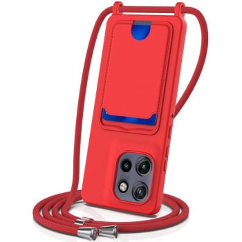 Силиконовый чехол Integrated Card Bag Solid Color Liquid Silicone на Motorola Edge 50 Neo / 60 Neo — красный