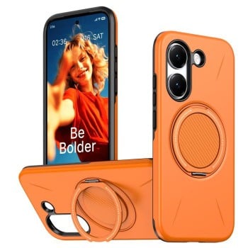 Чехол Metal Rotation Holder MagSafe TPU Hybrid PC с металлическим поворотным держателем и MagSafe на Xiaomi Redmi Turbo 5 5G / Poco X8 Pro 5G — оранжевый