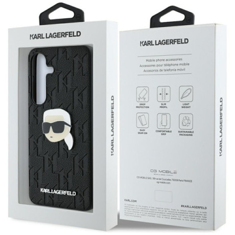 Оригинальный чехол Karl Lagerfeld Leather Monogram Pin Logo Karl Head для Samsung Galaxy S25 - Black