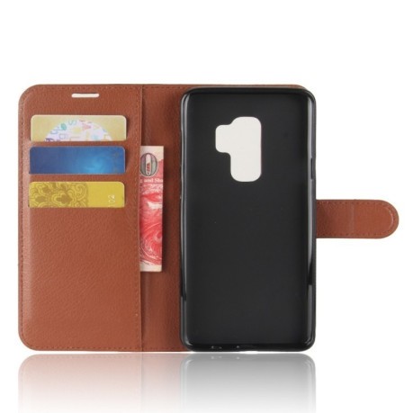 Кожаный чехол-книжка на Samsung Galaxy S9+/G965 Litchi Texture коричневый