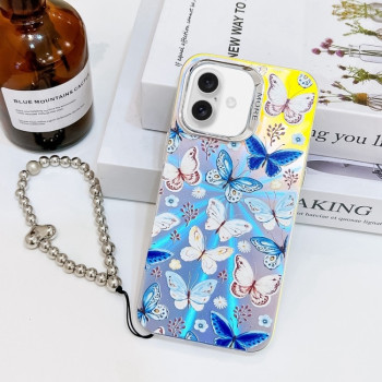 Протиударний чохол Electroplating Laser Butterfly Phone Case with Wrist Strap на iPhone 16 Plus - Blue Butterflies