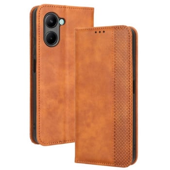 Чохол-книжка Magnetic Buckle Retro Crazy Horse Texture на Realme C33 4G - коричневий