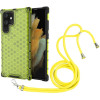 Противоударный чехол Honeycomb with Neck Lanyard для Samsung Galaxy S22 Ultra 5G - зеленый