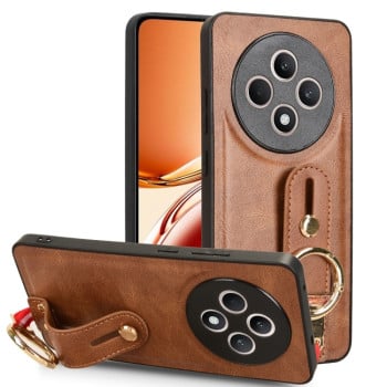 Противоударный чехол Wristband Leather Back для OPPO Reno12 F/12 FS 5G - коричневый