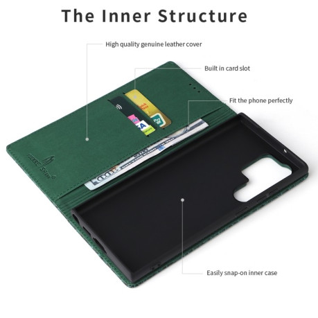 Кожаный чехол-книжка Fierre Shann Crocodile Texture Magnetic Genuine Leather для Samsung Galaxy S24 Ultra 5G - зеленый