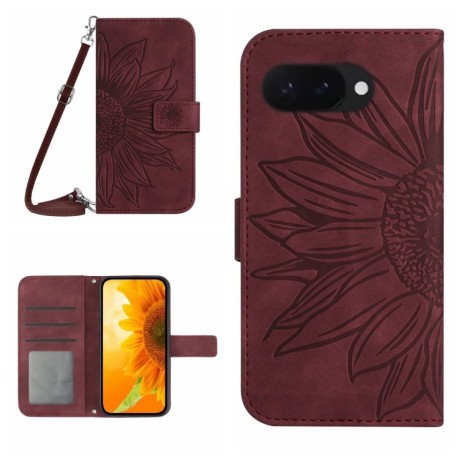 Чехол-книжка Skin Feel Sun Flower для Google Pixel 9a - винно-красный