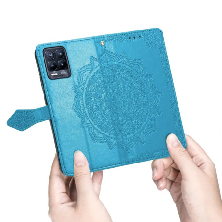 Чехол-книжка Lucky Clover Halfway Mandala Embossing Pattern на Realme 8 / 8 Pro - синий