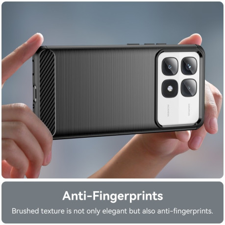 Противоударный чехол Brushed Texture Carbon Fiber на Xiaomi 14T Pro - черный