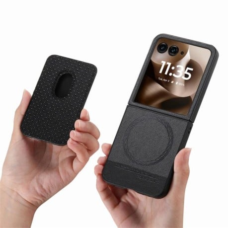 Протиударний чохол Twill Fabric Card Bag Ring Magnetic для Motorola Moto Razr 60 Ultra 5G - чорний
