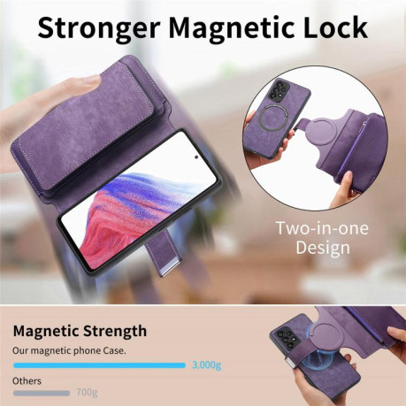 Чехол-книжка CaseNeo MagSafe RFID Anti-theft Zipper Wallet Retro Leather для Realme GT 7 Pro - фиолетовый