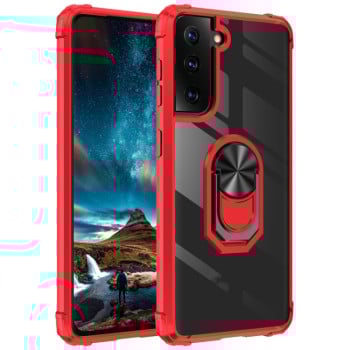 Противоударный чехол Acrylic Ring Holder на Samsung Galaxy S21 FE - красный