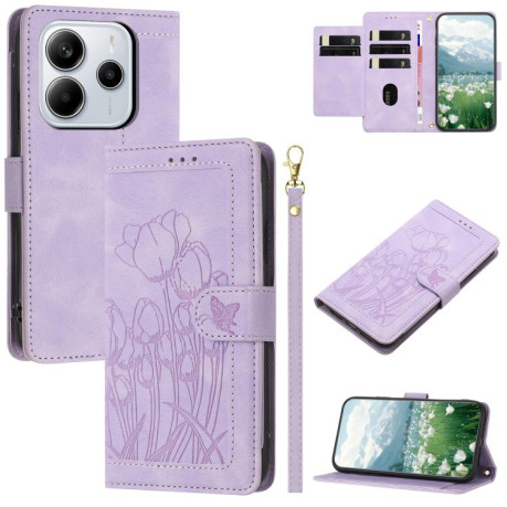 Чехол-книжка Tulips Embossed Leather для Xiaomi Redmi Note 14 4G 164.84mm - фиолетовый