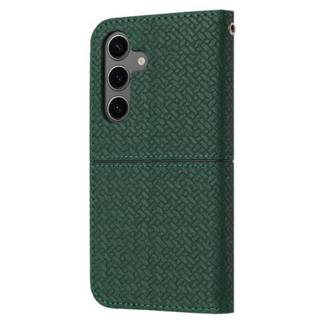 Чехол-книжка с фактурой “плетение” Woven и декоративной строчкой Stitching на Samsung Galaxy S25 FE 5G - зеленый