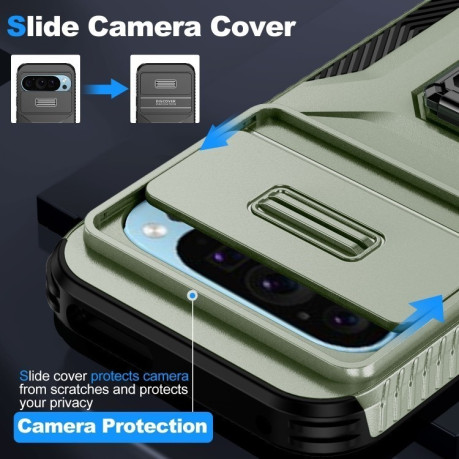 Противоударный чехол Sliding Camshield для Google Pixel 10 / 10 Pro / 9 / 9 Pro - зеленый