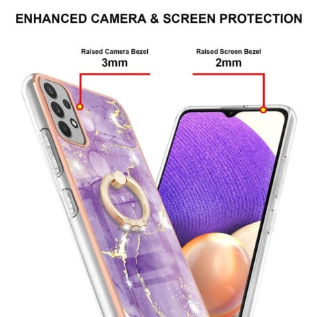 Противоударный чехол Electroplating Marble with Ring Holder для Samsung Galaxy A13 4G - темно-фиолетовый