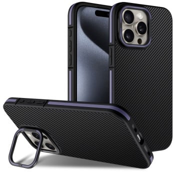 Ударозахисний чохол Carbon Fiber Texture Lens Holder TPU на iPhone 16 Pro - фіолетовий
