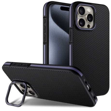 Ударозащитный чехол Carbon Fiber Texture Lens Holder TPU на iPhone 16 Pro - фиолетовый