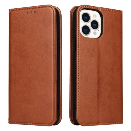 Кожаный чехол-книжка Fierre Shann Genuine leather на iPhone 13 Pro Max - коричневый