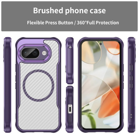 Ударозахисний чохол Carbon Fiber Texture MagSafe Translucent на Google Pixel 9a - фіолетовий