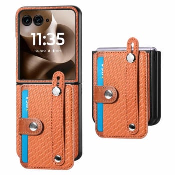 Противоударный чехол Wristband Kickstand Card для Motorola Razr 60 Ultra - коричневий