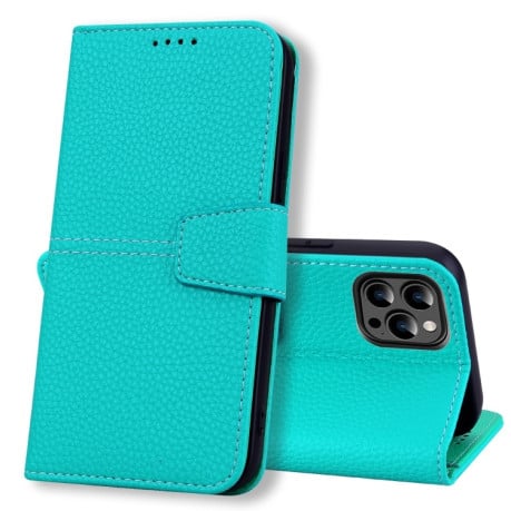 Чехол-книжка Litchi RFID для iPhone 14 Pro Max - голубой