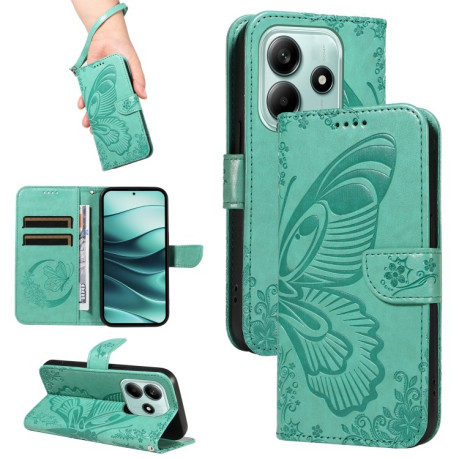 Чехол-книжка Swallowtail Butterfly Embossed Leather для Xiaomi Redmi Note 14 5G/Poco M7 Pro 5G - зеленый