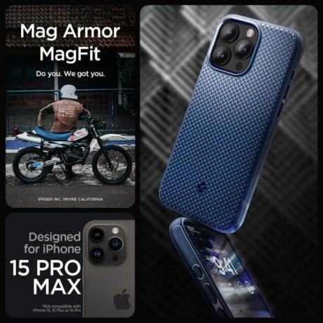 Оригинальный чехол Spigen Mag Armor для iPhone 15 Pro Max - Navy Blue