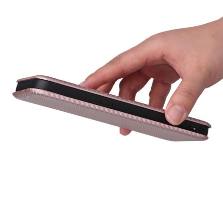 Чехол-книжка Carbon Fiber Texture на iPhone 14 - розовый