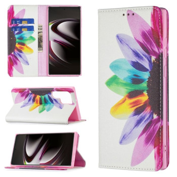 Чехол-книжка Colored Drawing Pattern Invisible для Samsung Galaxy S22 Ultra 5G - Sun Flower