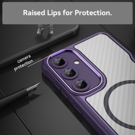 Ударозащитный чехол Carbon Fiber Texture MagSafe Translucent на Samsung Galaxy S25+ 5G - фиолетовый