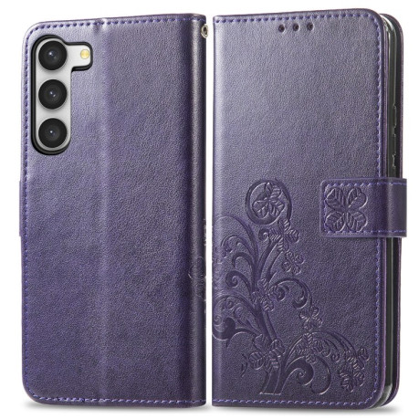 Чохол-книжка Four-leaf Clasp Embossed на Samsung Galaxy S23 5G - фіолетовий