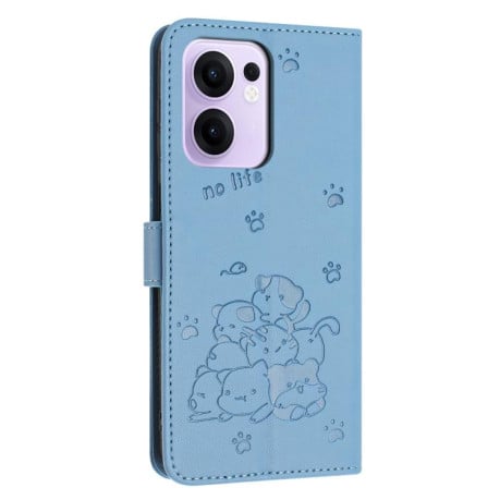 Чохол-книжка Embossed Kitten Phone Leather для OPPO Reno13 F/Reno13 FS- синій