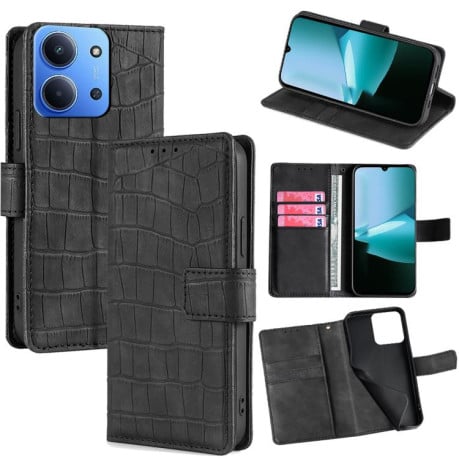 Чехол-книжка с мягким покрытием (Skin Feel), фактура “крокодил” (Crocodile Texture) на Xiaomi Redmi 15C 5G / 4G EU 173mm / Poco C85 5G - черный