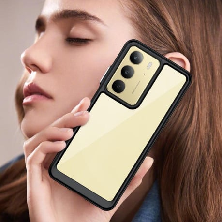 Противоударный чехол Colorful Acrylic Series с цветной силиконовой боковиной на Realme C75 - черный